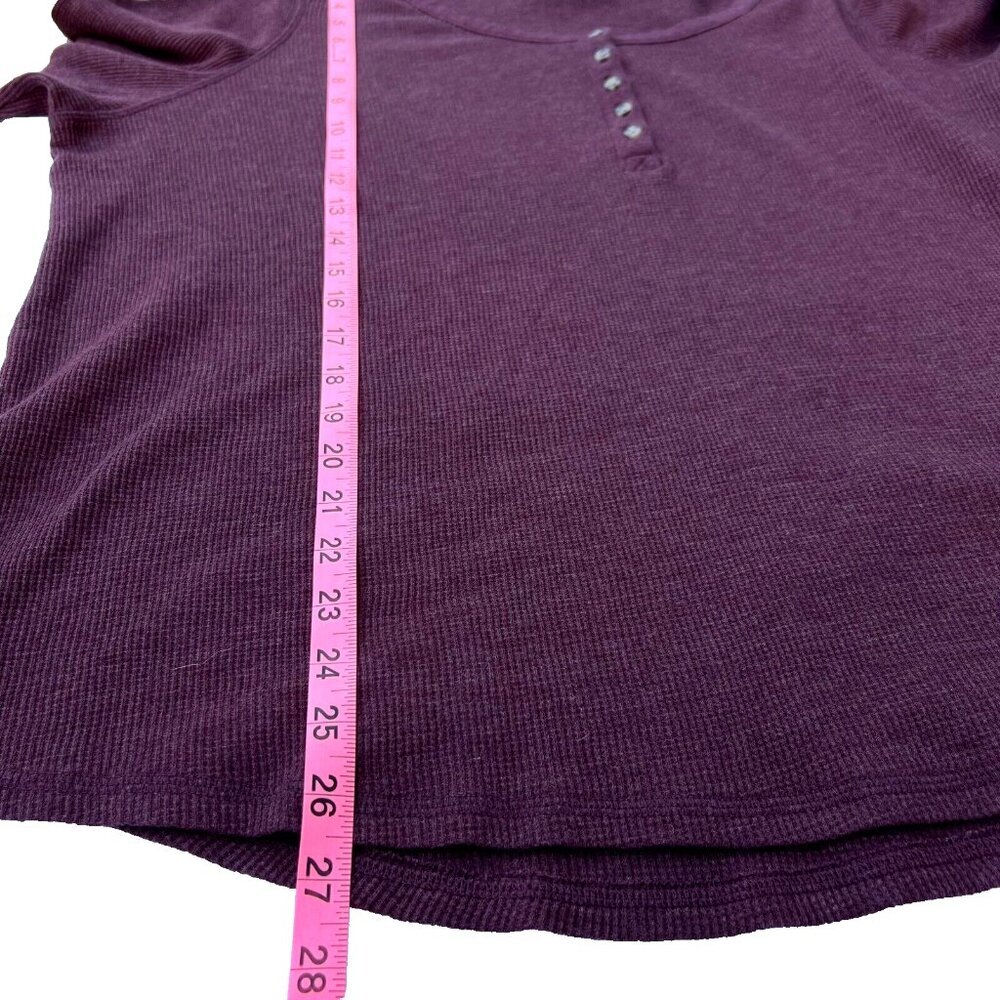 Terra & Sky - Women's 2X Henley Neck Long Sleeve Tee Shirt Burgundy Ribbed - Picture 9 of 10